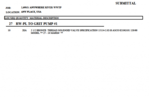 An example of submittal data.